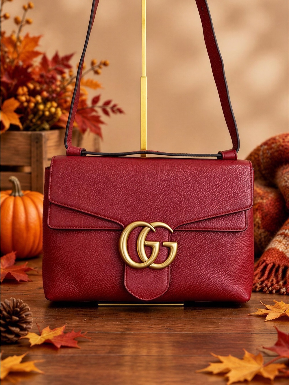 Gucci GG Supreme Mormont Shoulder Bag with Gold Hardware